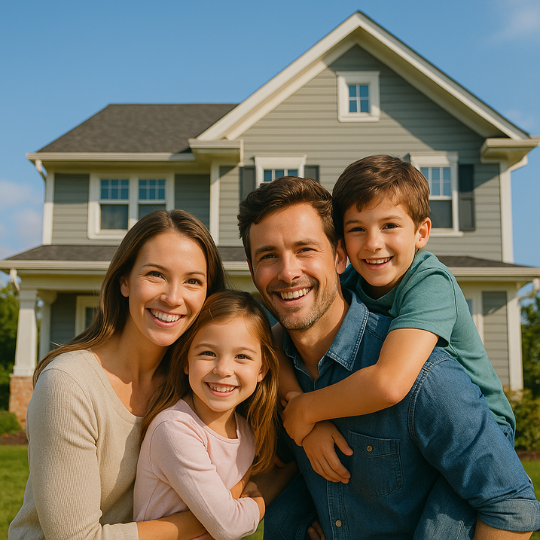 family in modern kitchen